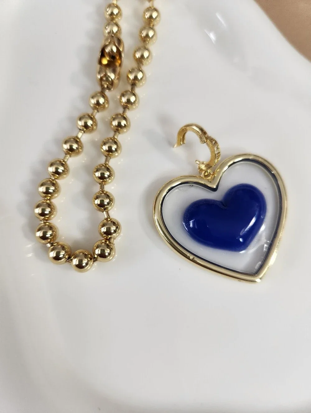 Heart Clip On Charm Ball Chain Necklace